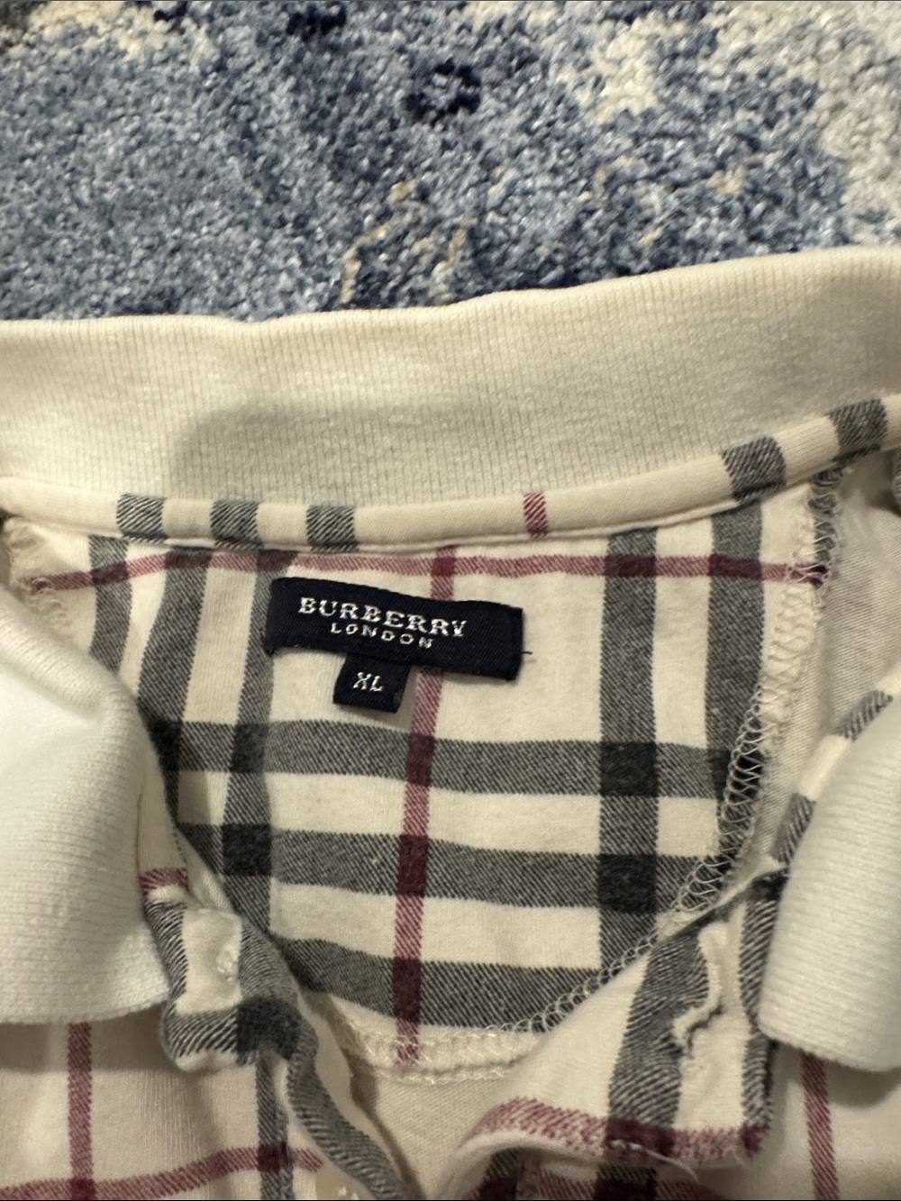 Burberry Men's Cream Polo with Black and Red Check - Picture 3 of 9